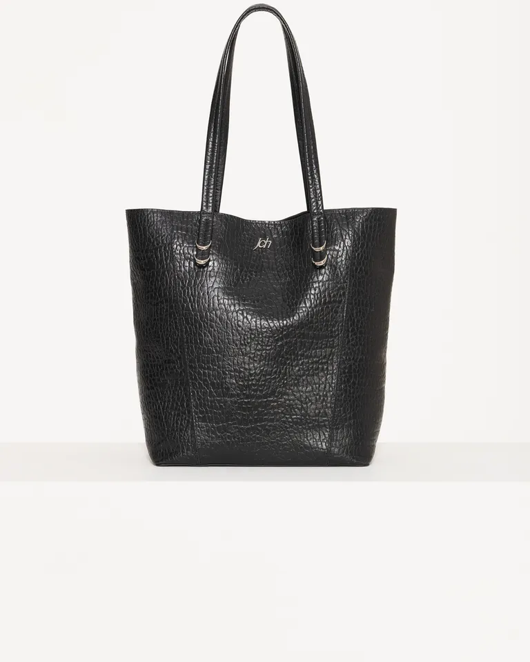 Bolso Tote de Cuero Negro con Apliques Ivory y Detalle Metálico de Jazmin Chebar en Bolsos y Carteras para argentina