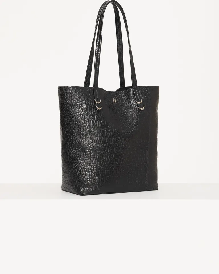 Bolso Tote de Cuero Negro con Apliques Ivory y Detalle Metálico de Jazmin Chebar en Bolsos y Carteras para argentina