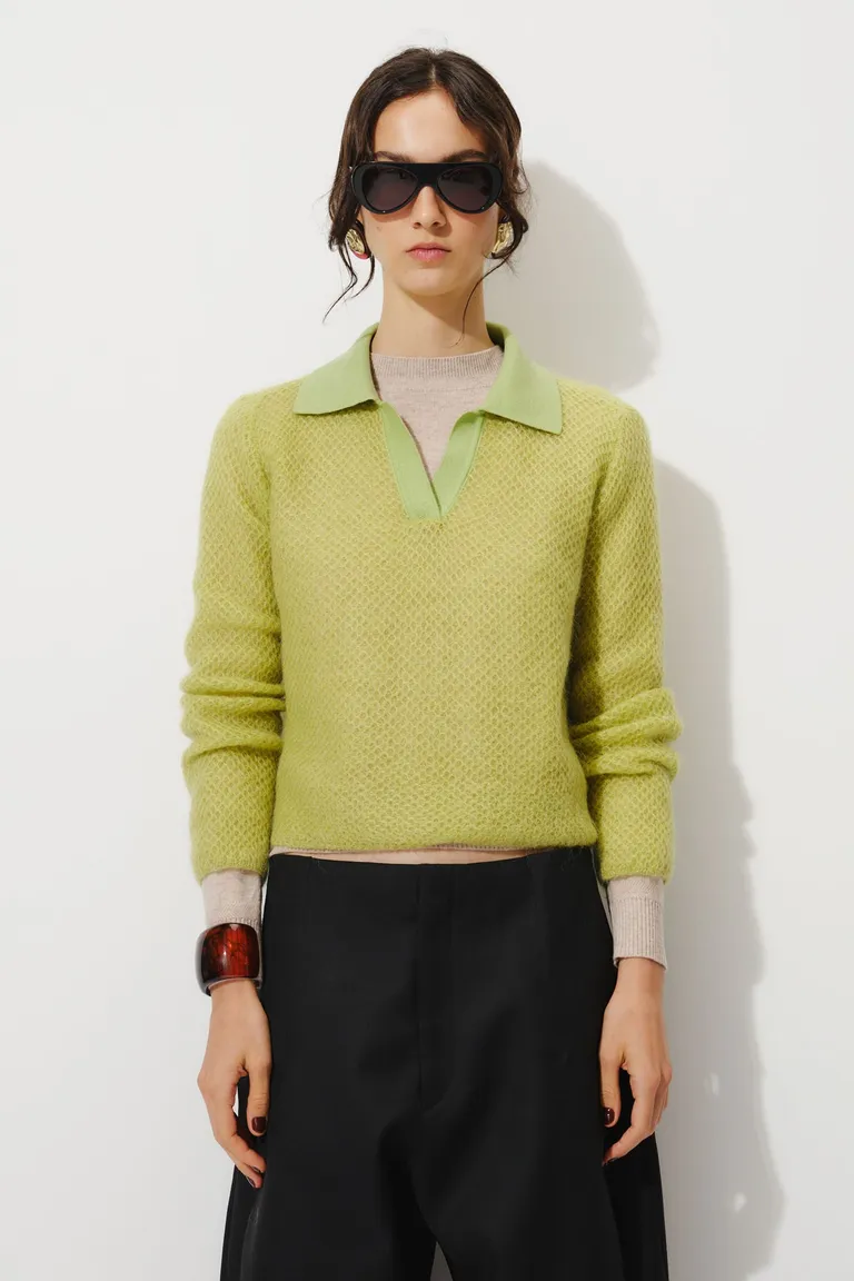 Sweater de punto con escote en V y cuello polo de manga larga de Mishka en Buzos y Sweaters para argentina