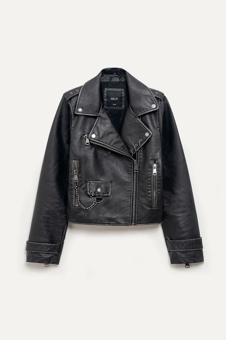 Chaqueta biker de efecto piel con detalles de desgaste y cierres metálicos de 47 Street en Chaquetas para argentina