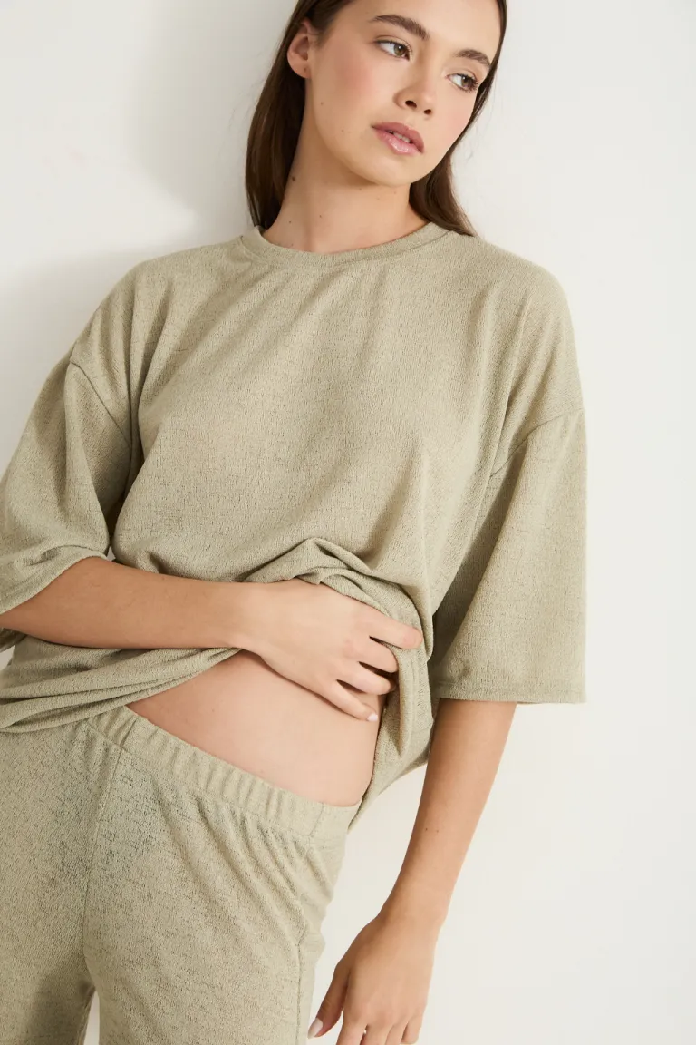 Remera oversize de manga 3/4 en textil de lino con lanilla de Audaz en Remeras para argentina