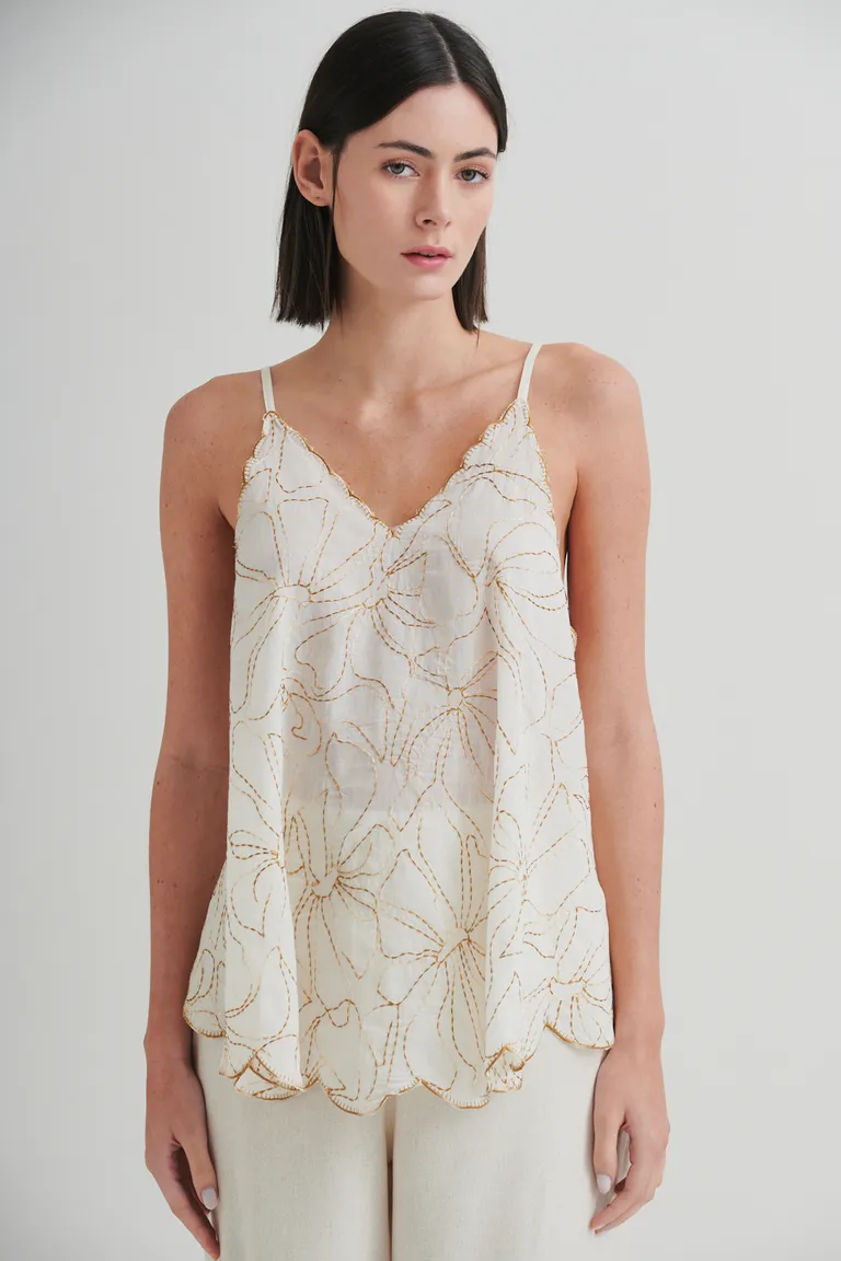 Top sin mangas con bordado floral y detalles ondulados de Sweet en Tops para argentina