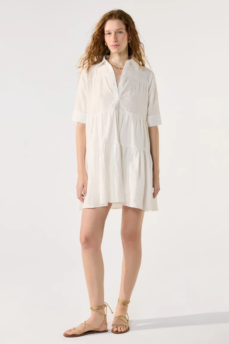 Vestido de algodón blanco con diseño suelto y canesu con frunces para mujer de Cuesta Blanca en Vestidos para argentina