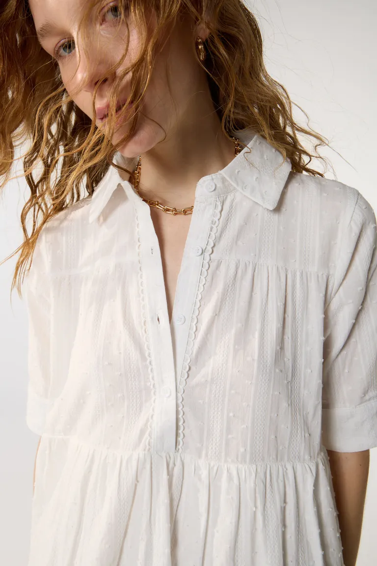 Vestido de algodón blanco con diseño suelto y canesu con frunces para mujer de Cuesta Blanca en Vestidos para argentina