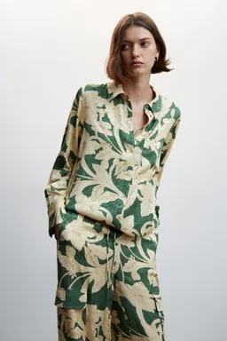 Pantalón jacquard floral bolsillos de Mango en Pantalones para argentina