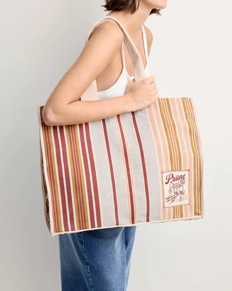 Bolso de playa estampado a rayas con gran etiqueta personalizada de Prüne en Bolsos y Carteras para argentina
