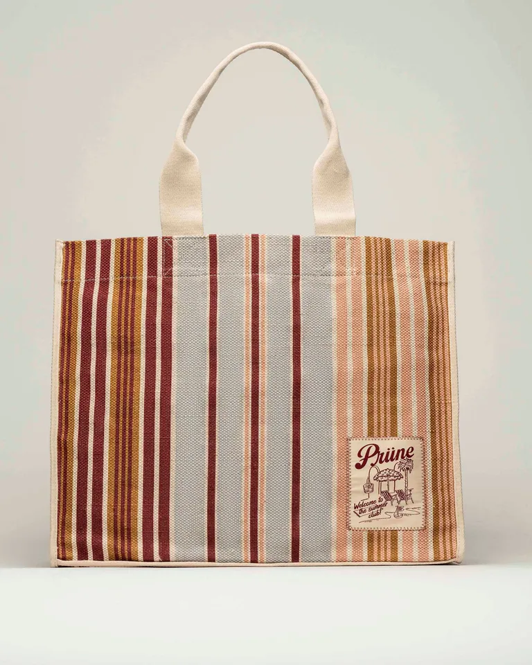 Bolso de playa estampado a rayas con gran etiqueta personalizada de Prüne en Bolsos y Carteras para argentina