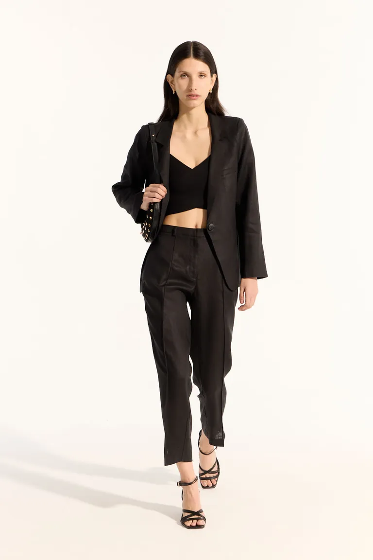 Pantalón de lino corte slim al tobillo con tajos en ruedo y cintura sastrera de Portsaid en Pantalones para argentina