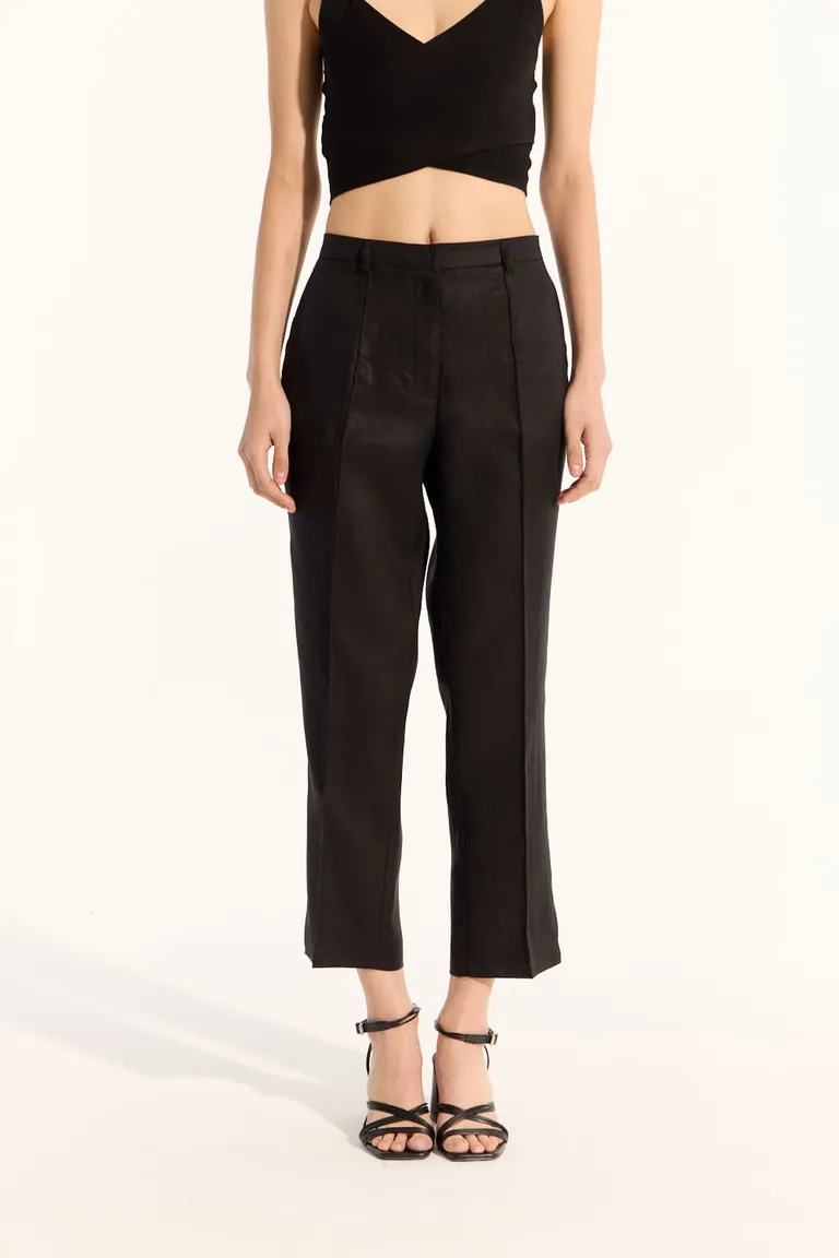 Pantalón de lino corte slim al tobillo con tajos en ruedo y cintura sastrera de Portsaid en Pantalones para argentina