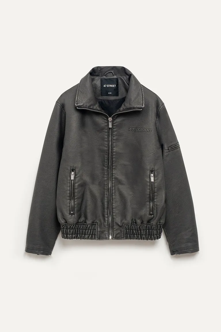 Chaqueta bomber de cuero ecológico con efecto lavado y logo en relieve de 47 Street en Chaquetas para argentina