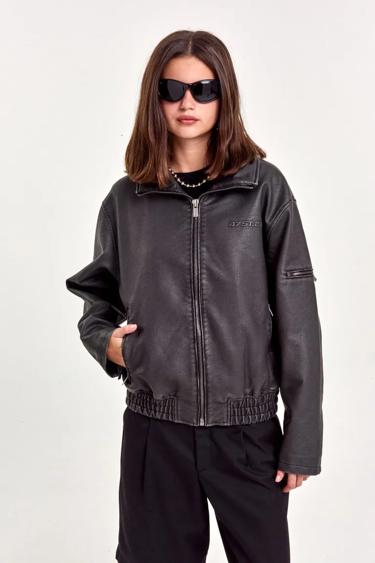 Chaqueta bomber de cuero ecológico con efecto lavado y logo en relieve de 47 Street en Chaquetas para argentina