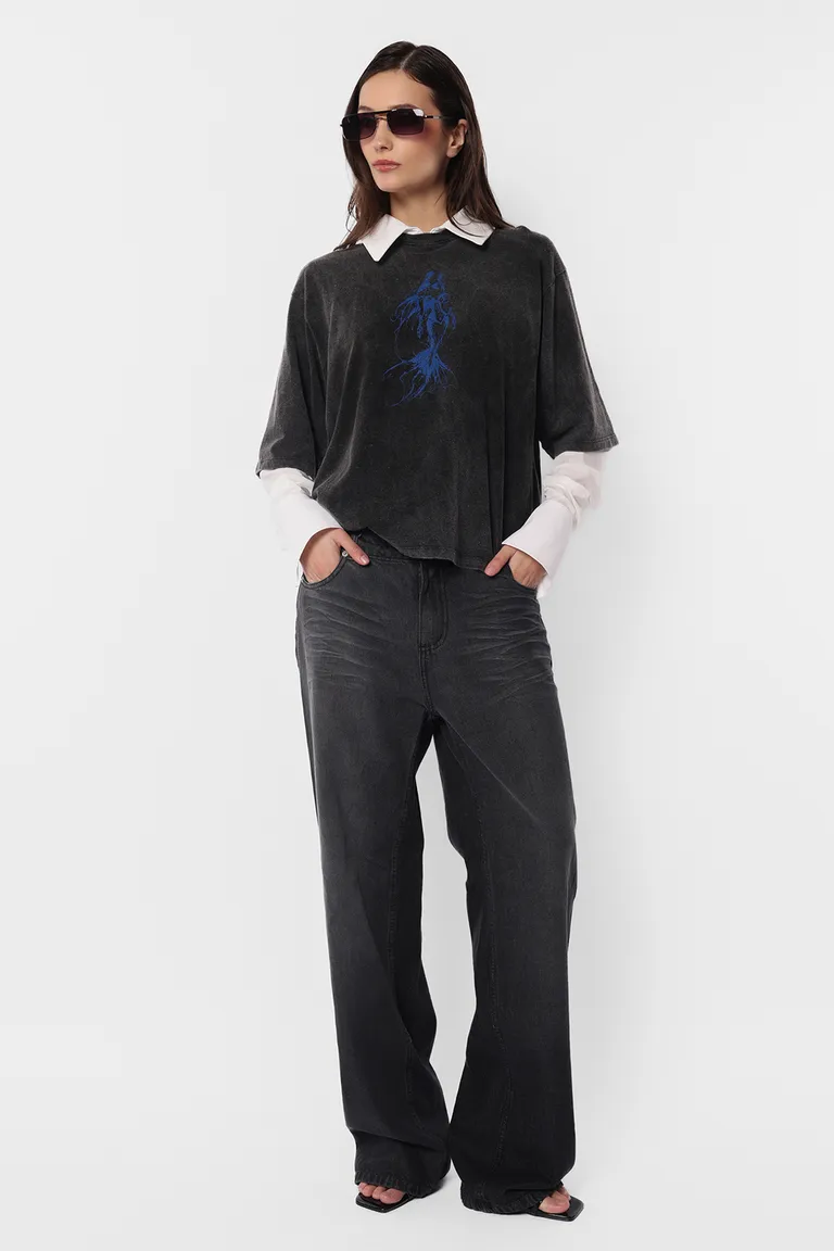 Pantalón de tela denim de corte recto y diseño elegante de Top White en Pantalones para argentina