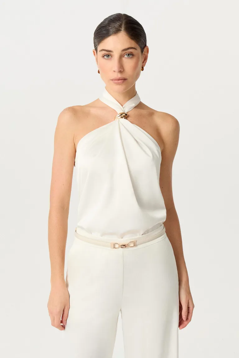 Top de satén con cuello halter y detalles metálicos de Markova en Tops para argentina