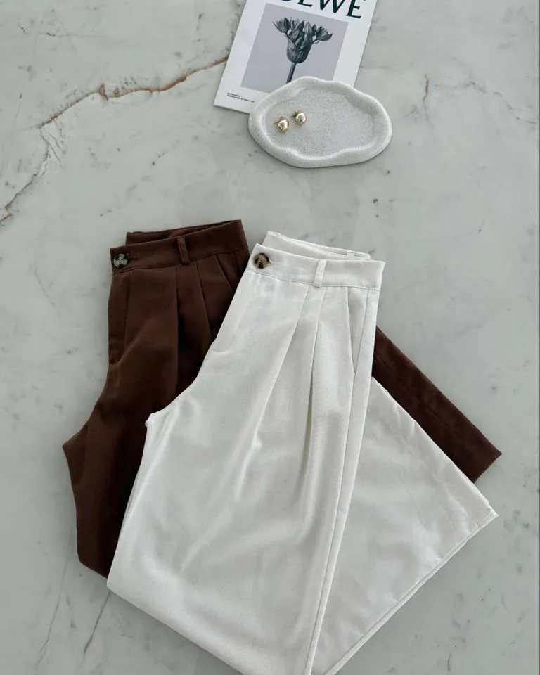 Pantalón de lino con doble pinza y cierre de un botón para mujer de Hesed en Pantalones para argentina