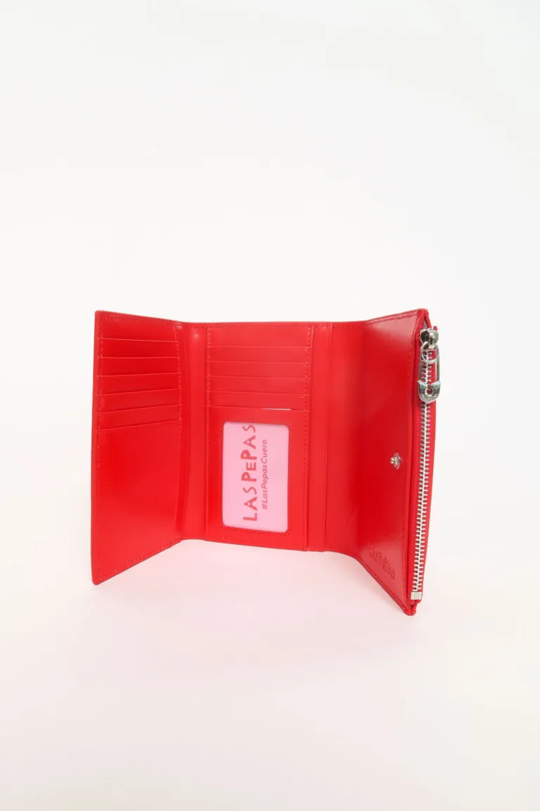 Billetera de cuero roja de tamaño compacto y funcional para mujer de Las Pepas en Billeteras y Monederos para argentina