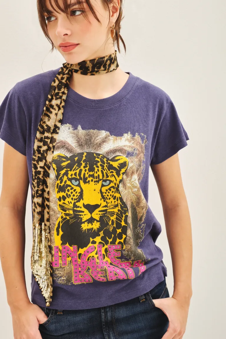 Remera de algodón con estampado digital de motivo animal africano de Rapsodia en Remeras para argentina