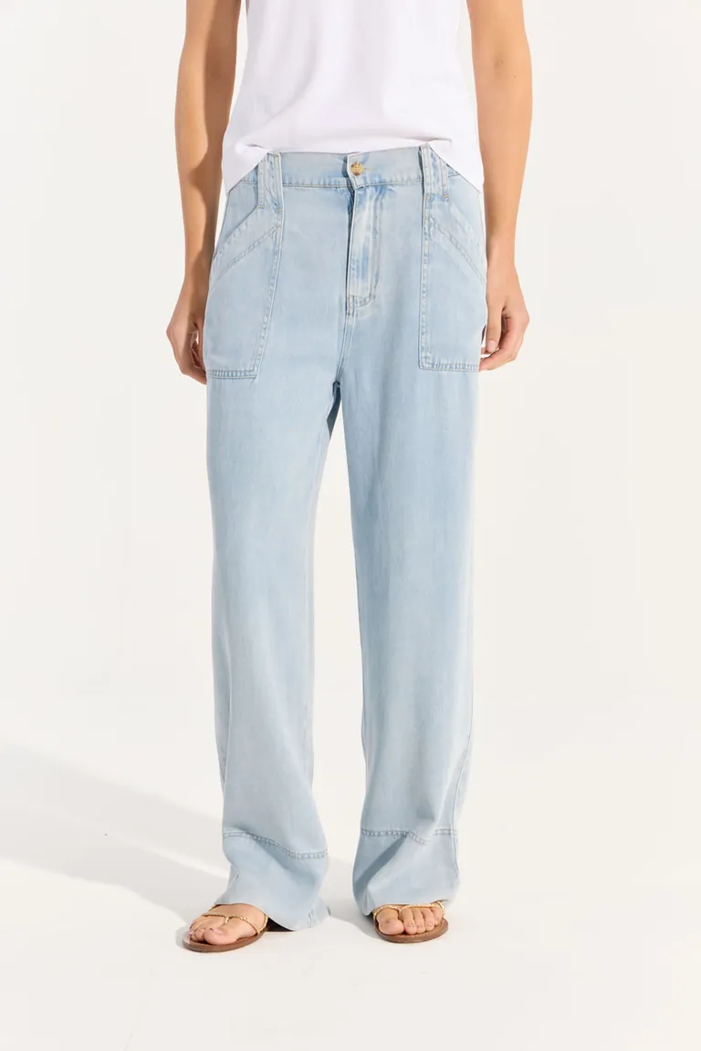 Pantalón de Pierna Ancha Lyocell de Tiro Medio en Celeste de Portsaid en Pantalones para argentina