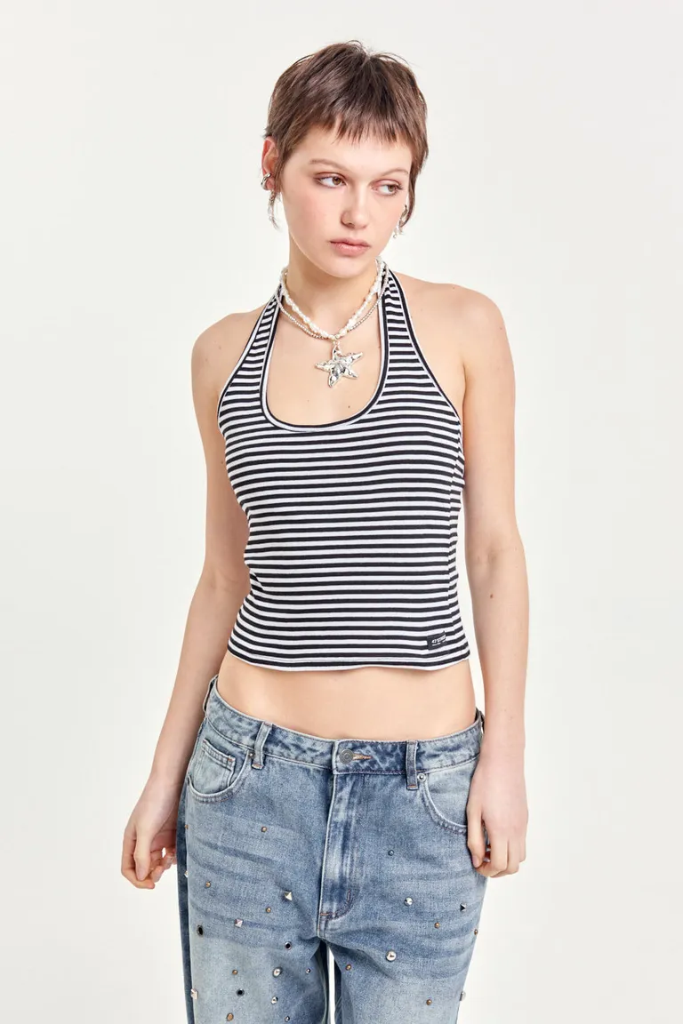 Musculosa diseño rayado escote halter ajustada para mujer de 47 Street en Tops para argentina