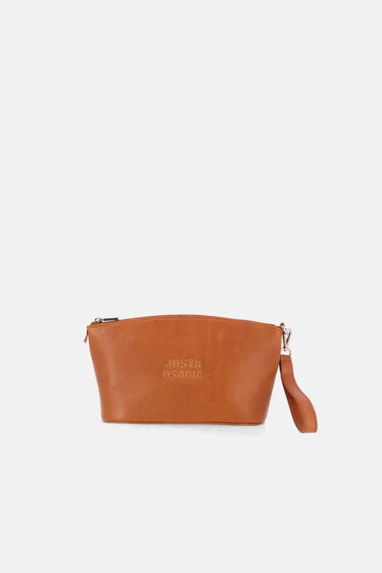 Bolso de cuero marrón con grabado de marca, para mujer, de tamaño compacto y diseño minimalista de Justaosadia en Bolsos y Carteras para argentina