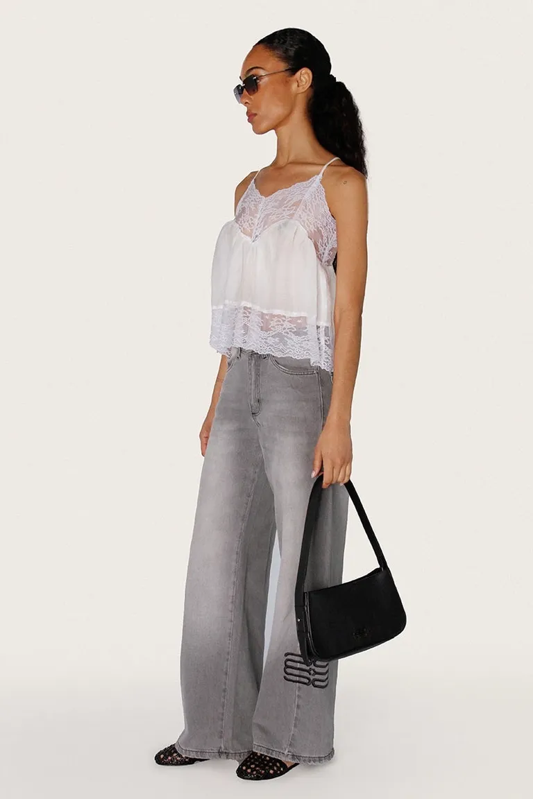 Pantalón de jean rekk gris con bordado en la botamanga de Sofia Sarkany en Pantalones para argentina