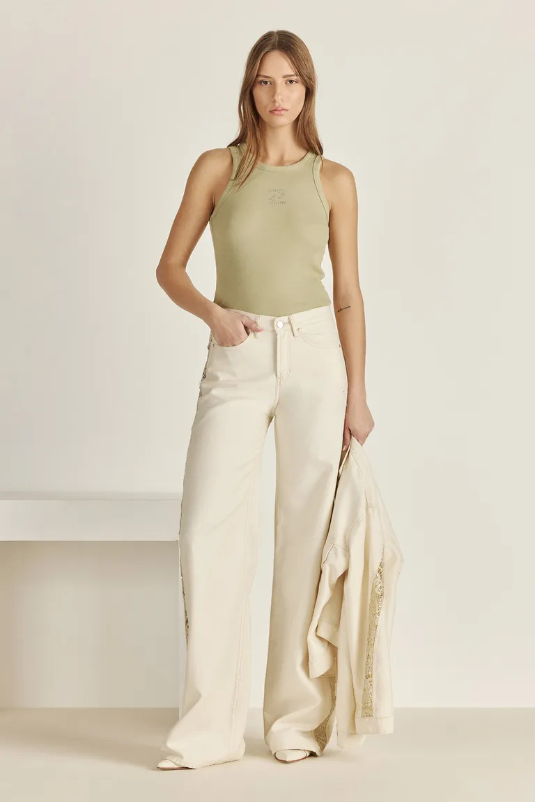 Pantalón de denim de pierna ancha con detalles de guipiure exclusivos de Tucci en Pantalones para argentina