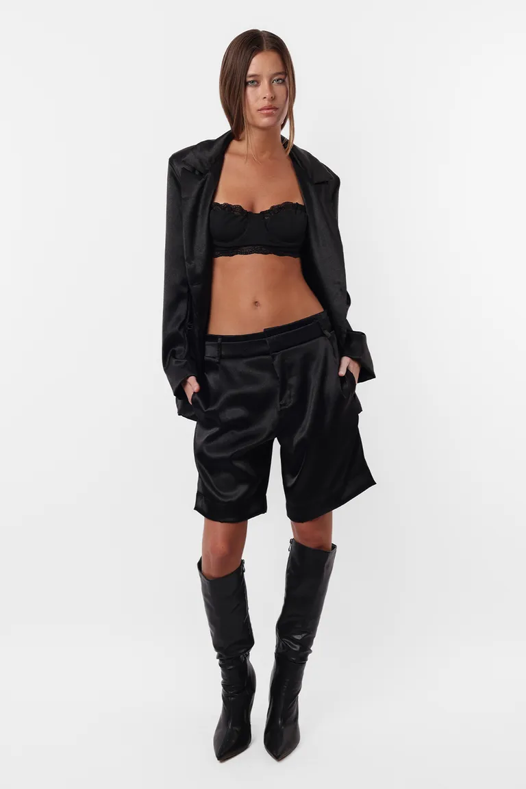 Blazer de satén negro con solapa y bolsillos para mujer de Top White en Blazers para argentina