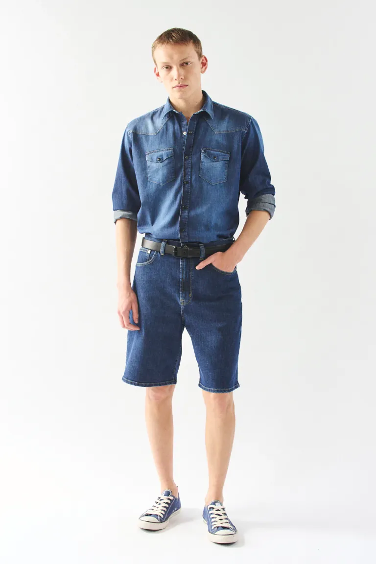 Camisa de denim de manga larga con diseño lavado y corte vaquero para hombre de Bensimon en Camisas para argentina