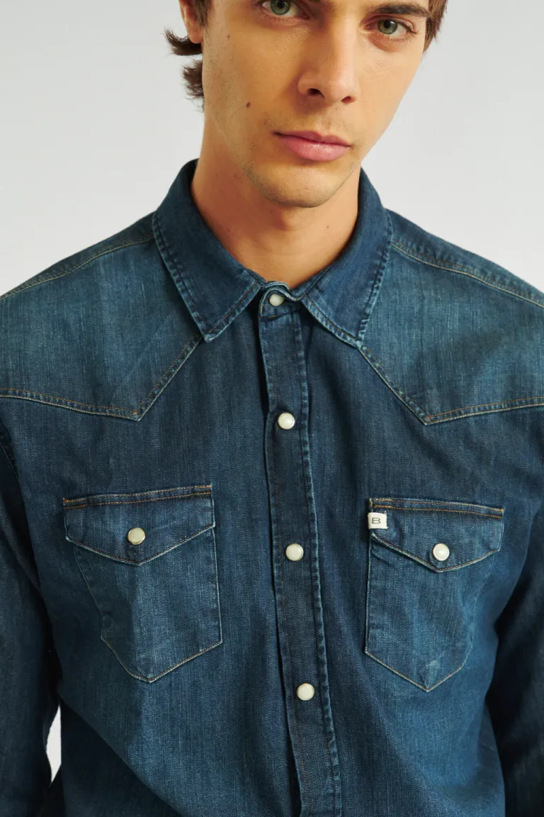 Camisa de denim de manga larga con diseño lavado y corte vaquero para hombre de Bensimon en Camisas para argentina