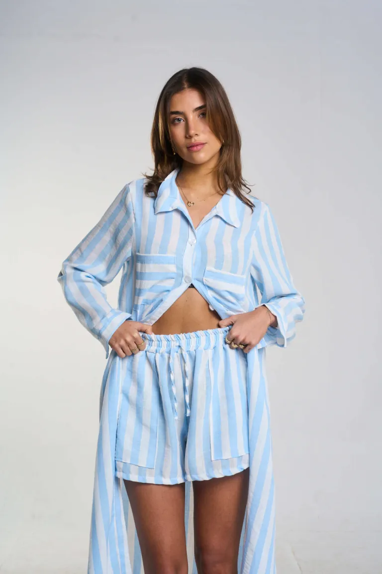 Shorts de lino rayado de corte moderno y elástico en la cintura de Belle en Shorts para argentina