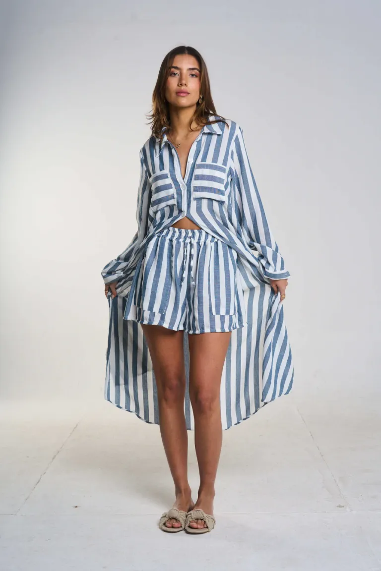 Shorts de lino rayado de corte moderno y elástico en la cintura de Belle en Shorts para argentina